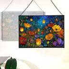Twilight Garden with Floating Lanterns Rectangular Stained Glass Suncatcher – Hanging Window Panel with Animal & Nature Scene – Vibrant Glass Art Gift for Wildlife, Fantasy, Nature Lovers W5RrUY - Image 3