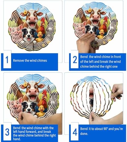 Farmhouse Wind Spinner for Garden Yard 12In, Funny Cow Horse Pig Face Cute Dog Duck Chicken Donkey 3D Stainless Steel Kinetic Hanging Wind Spinners Rustproof Outdoor Decor for Lawn Patio Home - Image 5