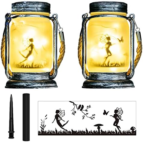2Pcs Solar Outdoor Hanging Lanterns with Handle Retro Solar Lights Patio Decor Patio IP65 Waterproof Yard Art Garden Accessories Outdoor Decorations for Christmas Porch Lawn - Image 2