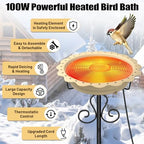 Heated Bird Baths for Outdoors, 100W Heated Birdbath Outside Winter, Yellow - Image 2
