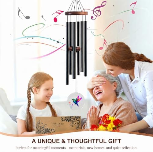 Hummingbird Wind Chimes for Outside, Deep Tone Outdoor Wind Chime with Colorful Wind Catcher, 6 Aluminum Tubes, Garden Porch Patio Decor, Memorial & Birthday Gift - Image 5
