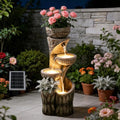 35.5" H Solar Water Fountain Outdoor with LED Lights, 4-Tier Cascading Garden Fountain with Planter Pots, Solar Powered Waterfall for Patio Yard Porch by Unknown