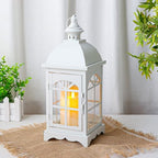 TRIROCKS Decorative Vintage Candle Lanterns 14.5" H Farmhouse Outdoor Hanging Lanterns with Tempered Glass for Porch, Balcony, Patio, Home, Centerpieces, Indoor, Outdoor(White) - Image 6