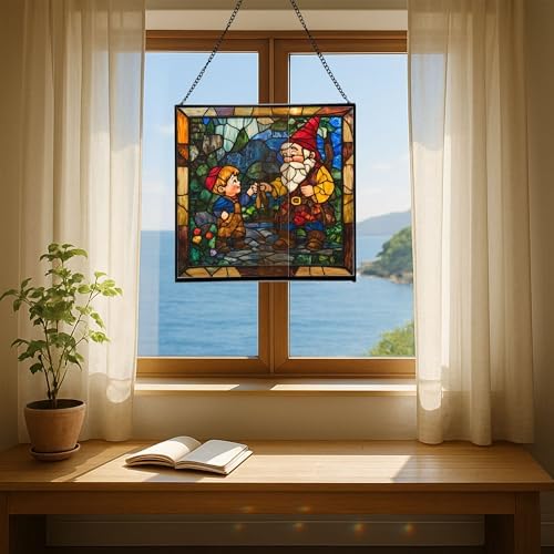 Gnome with Legacy Teaching Stained Glass Suncatcher – Square Hanging Window Panel for Home, Garden, Nursery, Halloween, Christmas, Memorial Day – Whimsical Glass Art Gift for Gnome Lovers zr8rrc - Image 6