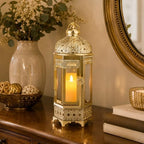 TRIROCKS Moroccan Candle Lantern16'' Gold Hexagonal Candle Holder with Tempered Glass Decorative Indoor Outdoor Ramadan Lantern for Living Room Garden Yard Patio Parties Events (Gold) - Image 2