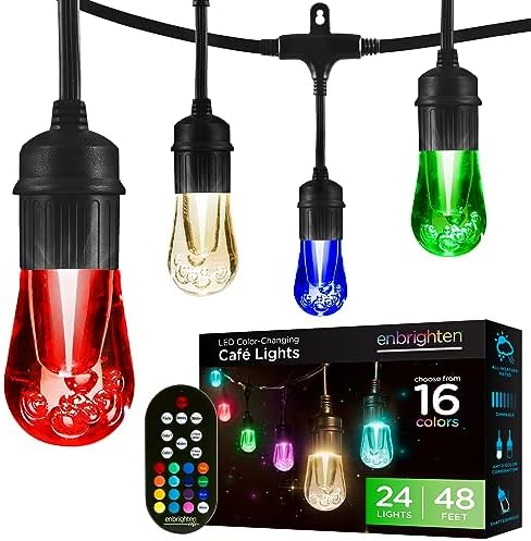 Enbrighten Vintage Outdoor String Lights, 48ft, 24 Bulbs, Remote Control by Enbrighten