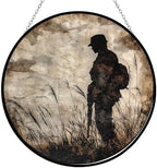 9.84 Inch Boho Memorial Day Soldier Photo in Grass Stained Glass Suncatcher Stained Glass Window Hangings Birthday Gift for Mom Grandma Teacher Women Friend Memorial Hook by Unknown