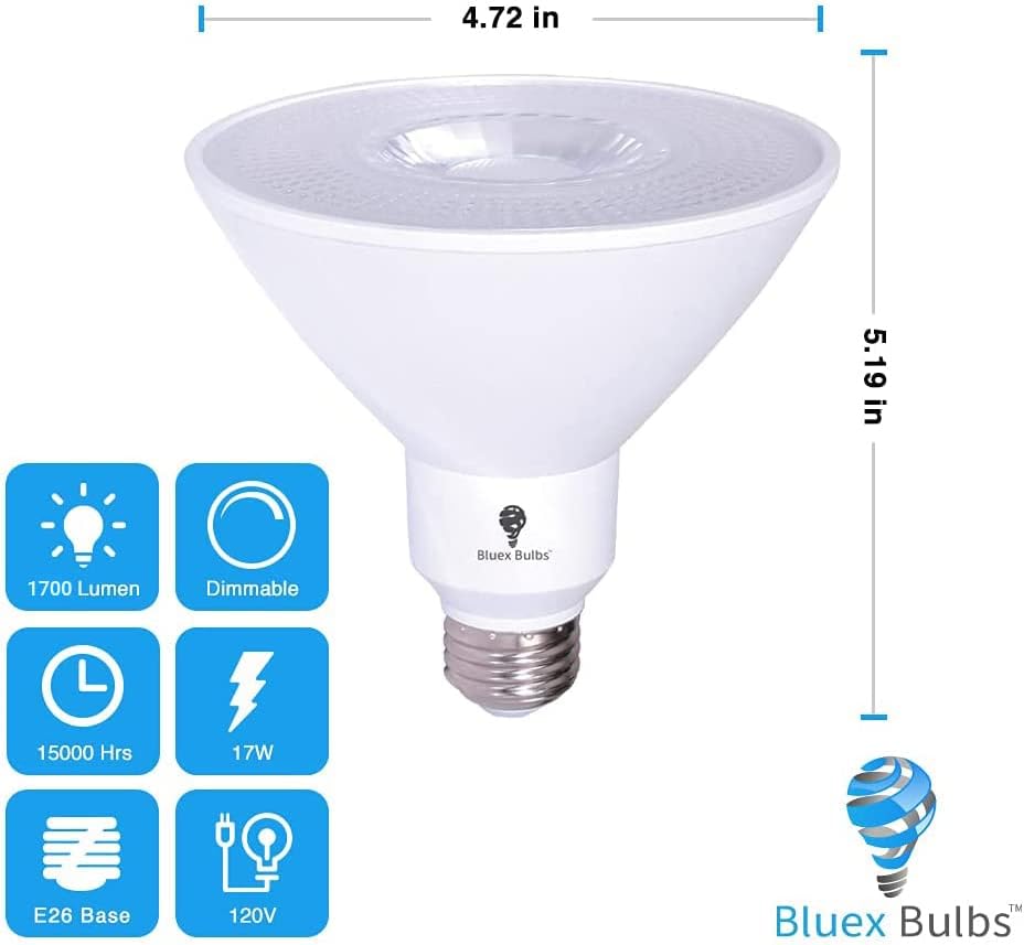 6 Pack High Power Outdoor PAR38 17W 170Watt Equivalent 1700 Lumens LED Cool White Dimmable Flood Light Bulb Waterproof E26 5000K Daylight Bulbs - Security Backyard Garage Led Spotlight - Image 2