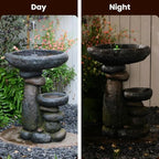 Solar Water Fountain for Bird Bath, Solar Powered Freestanding Water Feature with LED Lights, Multi-Tier Stacked Stone Bird Feeder & Planter for Yard, Porch and Outside Decor - Image 5
