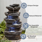 19.7" Tall Outdoor Water Fountain, 5 Tier Cascading Bowls and Stacked Water Fountain with LED Lights, for Yard Décor, Backyard, Patio and Deck (19.7'') - Image 4