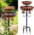 Daoeny Bird Bath for Outside, 42In Vintage Freestanding Birdbaths for Outdoors, Double Metal Bird Bath Feeder Bowls for Garden Patio Yard Lawn Decor, Upgraded 5-Pronged Base (Brown) by Daoeny