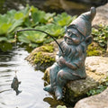Garden Gnome Pond Statue Decoration, Fishing Copper Gnome Garden Statue Outdoor Koi Pond or Waterfall Decor, 9.7" Gnome Fishing Poolside Statue with Glow in Dark Pebbles Included, Great Gifts for Mom by GardenWhisper