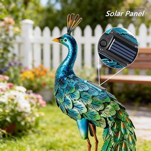 chisheen Outdoor Solar Peacock Decor Garden Statue Metal Yard Art Sculpture - Image 3