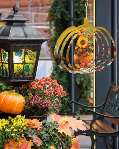 Thanksgiving Fall Wind Spinner for Yard and Garden, Sunflowers Bird Orange Pumpkin Hanging Wind Spinner Outdoor 3D Kinetic Wind Sculpture Spinners Indoor Outdoor Patio Décor Ornaments Gift 12 Inch - Image 3