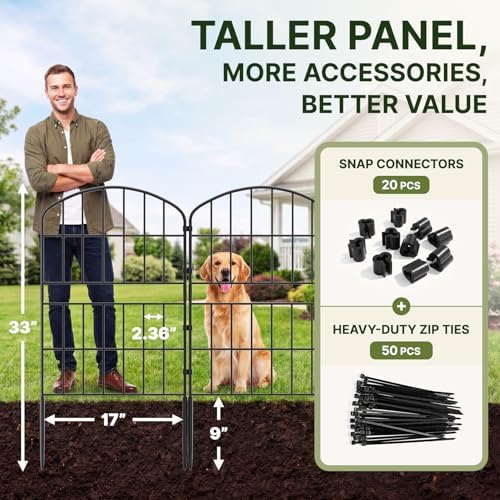 KIMAZO 32.5in (H) x 10ft (L) Tall Decorative Garden Fence - 7 Pack Garden Fencing, Rustproof Metal Wire Panel Border Animal Barrier for Dog, Flower Edging for Yard Landscape Patio Outdoor Decor - Image 2