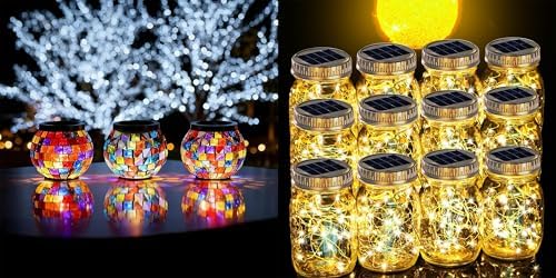 Cooo Garden Lantern Bundle — 12 Pack Mason-Jar Lanterns +2 Pack Mosaic Lanterns by Cooo