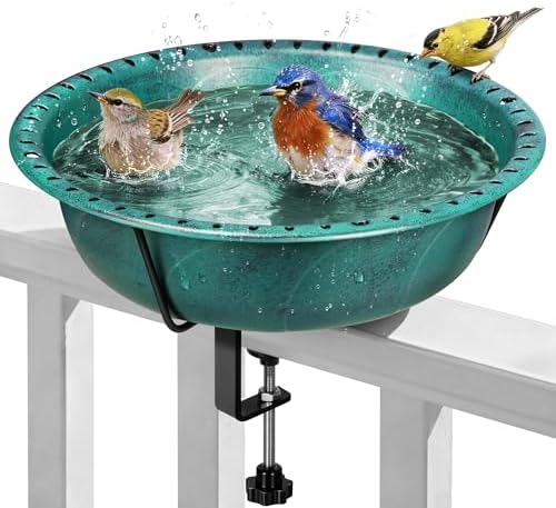 VIVOHOME Deck-Mounted Bird Bath with Adjustable Metal Clamp, Green by VIVOHOME