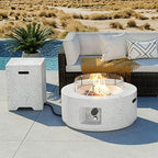 COSIEST 2-Piece Outdoor Propane Fire Pit Table Set w Tank Table, 28" Terrazzo Round Fire Table (Certified, 40,000 BTU) w 16" Tank Cover Side Table 20lb, Wind Guard, Rain Cover for Garden, Pool by COSIEST