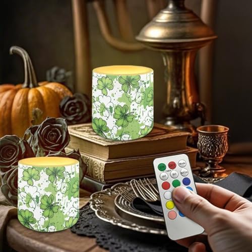 Flickering Flameless Candles with Remote and Timer Battery Operated Candles for St Patrick's Day Shamrocks LED Pillar Tea Lights for Patio Porch Banquet Home Decorations - Image 4