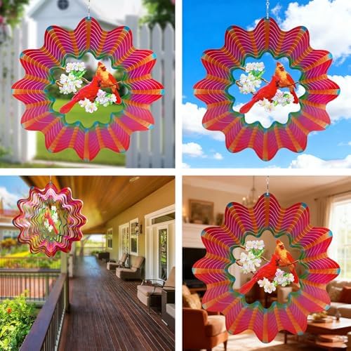 Cardinal Wind Spinners Outdoor, Hanging Wind Sculpture and Spinner for Yard and Garden Wind Chimes, 3D Stainless Steel Cardinal Gift for Women - Image 4