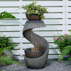 Outdoor Water Fountain with LED Lights, 31.9" Modern Resin Waterfall Fountain Outdoor, S-Shaped Garden Water Feature for Yard, Balcony, Home Decor, Patio Fountian and Waterfalls, Grey by Unknown