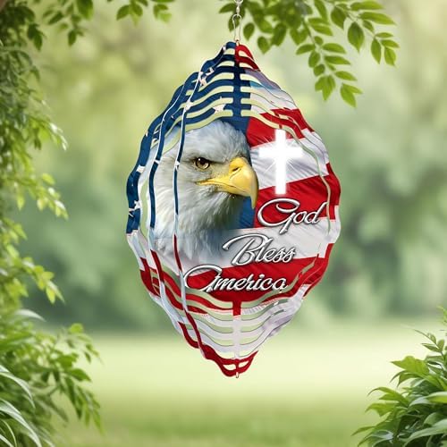 Patriotic Eagle God Bless America Wind Spinner MLN2625WS, 12 inches - 3D Hanging Wind Spinners Outdoor, Yard, Garden Decor - Image 4