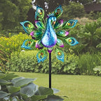 Peacock Solar Wind Spinner, 62Inch Double Wind Sculpture with Color Changing LED Light, Wind Sculptures & Spinners Outdoor Metal Stake Yard Spinners - Image 5