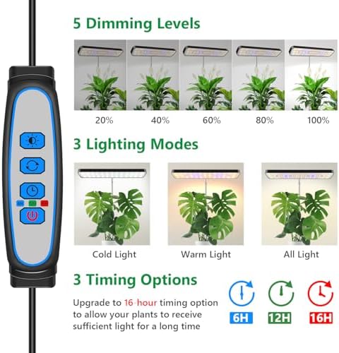 Aumtrly Grow Light Black 3 Pack, Full Spectrum Plant Light, Timer with Base - Image 2