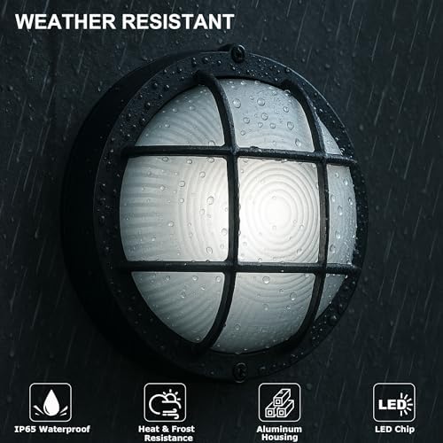 GRUENLICH LED Bulkhead Light, 8" Round Aluminum, 5000K, Black, 2 Pack - Image 6