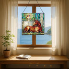 Chestnut Morgan Horse Resting Near barn Window Square Suncatcher – Stained Glass Style Window Panel with Pastoral Scene, Custom Decorative Hanging Art for Equestrian Home, Christmas 7IfYQe - Image 6