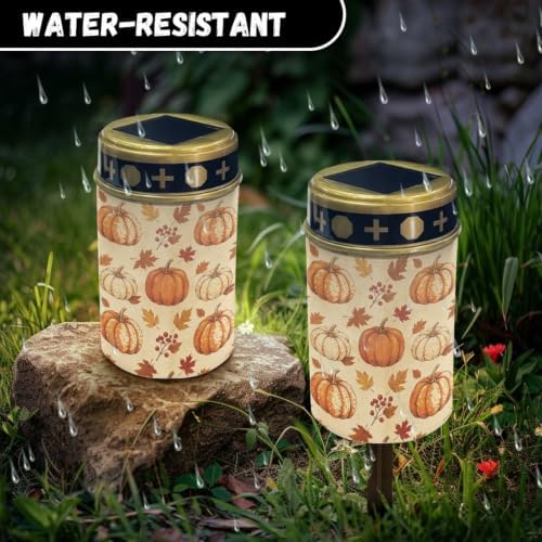 Poceacles Solar Powered Flameless Candle Cemetery Votive Candles Waterproof Outdoor Memorial Solar Stake Lights Home Outdoor Decoration, Pumpkin Fall Leaf Beige, Set of 6 - Image 6