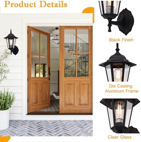 Outdoor Wall Light Fixture, Aluminum Glass, Black, 1 Pack - Image 4