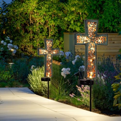 Solar Cross Garden Stake Lights 38inch Outdoor Waterproof Memorial - Image 6