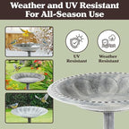 Outdoor Antique-Style Bird Bath - Weather-Resistant Polyresin Basin with Vintage Design and Ground Stakes - Yard and Patio Decor by Pure Garden (Gray) - Image 4