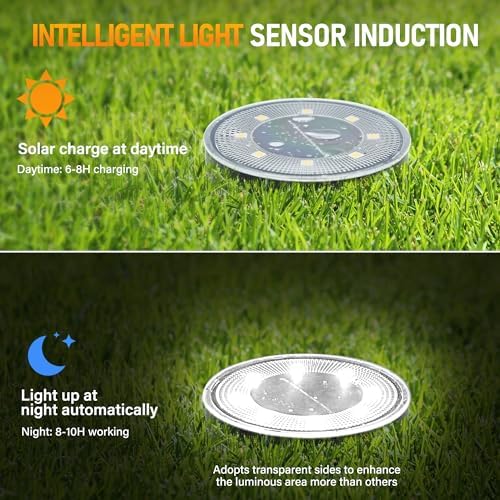 Siatom Solar Ground Lights 12 Pack, IP68 Waterproof Solar In-Ground Light for Outdoor, Flat Landscape Lighting, Garden Disc Light for Pathway, Walkway, and Yard - 12 Pcs (Cool White) - Image 3