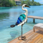 HONGLAND Solar Metal Crane Statue Garden Heron Sculpture, Glass Outdoor Heron Yard Art Coastal Ocean Bird Decor Lawn Ornament for Backyard Porch Patio Decor（24 Inch） by HONGLAND
