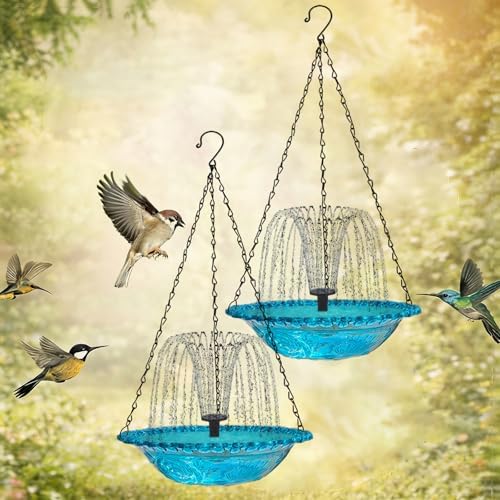 Solar Cascade Hanging Bird Bath Fountain, 9.25" W Metal Solar Powered Birdbath with Water Pump, Large Humming Birds Baths Fountains for Outdoor Garden Decor (Single Layer*2) by Unknown