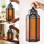 VELA LANTERNS Set of 3 Amber/Orange Glass & Black Metal Moroccan Candle Lantern Holders (XL, Large, Small) - Decorative Indoor/Outdoor Decor for Patio, Floor, Weddings & Ramadan - Image 6