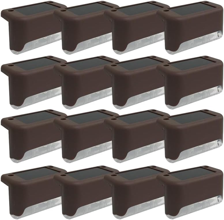 Solar Outdoor Fence Step Lights, 16pcs Brown IP44 LED Outdoor Stair Lights, 1400mAh, Suitable for Courtyards, Decks, Steps, Walkways, and Lawn Paths by GTQPS