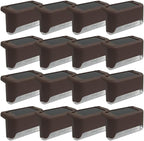 Solar Outdoor Fence Step Lights, 16pcs Brown IP44 LED Outdoor Stair Lights, 1400mAh, Suitable for Courtyards, Decks, Steps, Walkways, and Lawn Paths by GTQPS