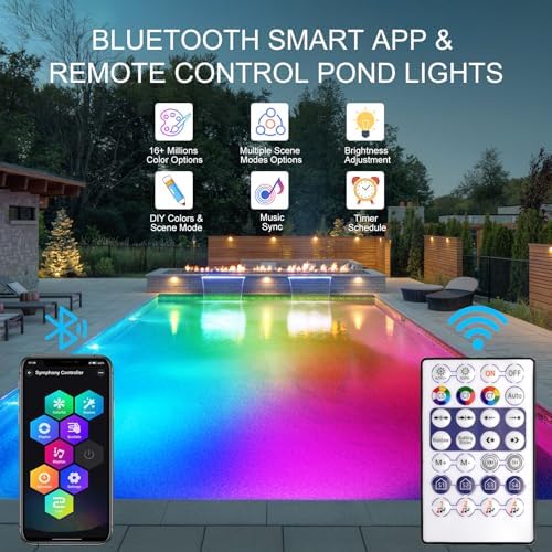 RGB Underwater Pond Lights, Super Bright LED Submersible Fountain Lights Colored Landscape Spotlights, Bluetooth APP Control IP68 Waterproof for Fish Aquarium Tank Garden Yard Pool (Set of 2) - Image 2