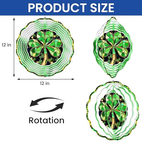 Shamrock Irish St. Patrick's Day Wind Spinner MLN3817WS, 12 inches - 3D Hanging Wind Spinners Outdoor, Yard, Garden Decor - Image 6