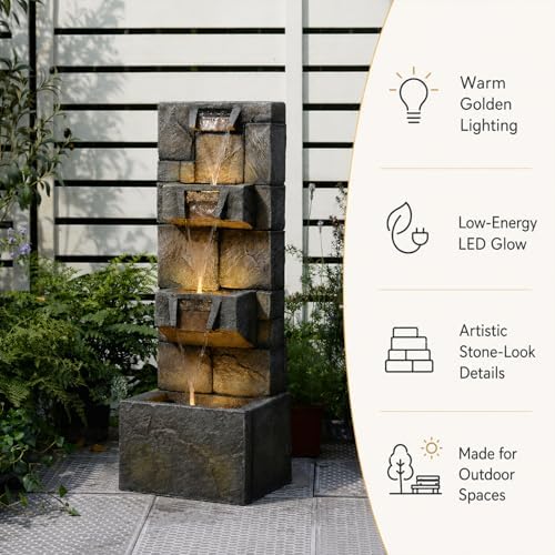 Bumilgar 32.28" H 4-Tier Indoor/Outdoor Modern Water Fountain with Led Lights and Pump, Outdoor Freestanding Cascading Waterfall - Suitable for Garden, Patio, Porch, Yard and Outdoor Decor - Image 6