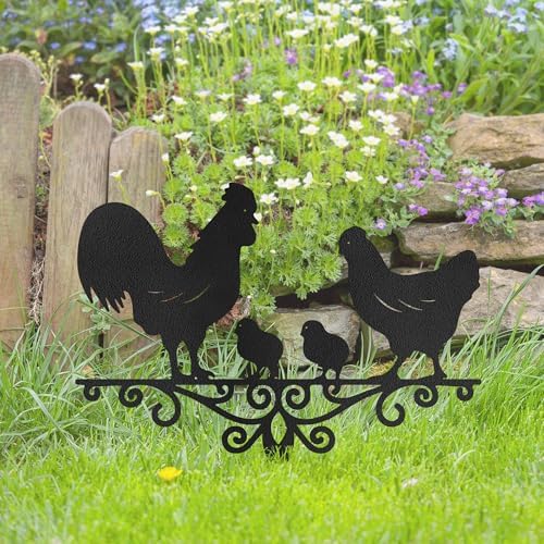 Metal Chicken Family Garden Stake Decorative, Rooster, Hen, and Chicks Design Silhouette Statues for Yard Art, Outside, Patio, Outdoor Decor, Garden Decorations, Lawn Ornaments - 14" Black - Image 5