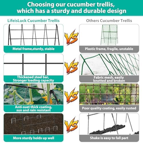 2Packs 17 x 42 Inch Garden Trellis for Raised Beds Foldable Climbing Plant Support Cucumber Trellis Outdoor A-Frame Metal Vegetable Bean Trellis with Garden Supplies for Grape Tomato Peas Flower - Image 2