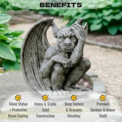 OLOMA Gothic Gargoyle Concrete Garden Statue Winged Beast Outdoor Garden Decor Fantasy Demon Lawn Ornament Mythical Creature Yard Sculpture Patio Porch Entryway Decor Weather Proof Accent Decor - Image 2