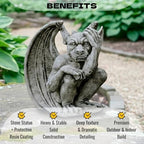 OLOMA Gothic Gargoyle Concrete Garden Statue Winged Beast Outdoor Garden Decor Fantasy Demon Lawn Ornament Mythical Creature Yard Sculpture Patio Porch Entryway Decor Weather Proof Accent Decor - Image 2