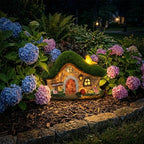 Resin Fairy House Statues with Solar Lights Outdoor for Garden Decor Funny Birds Ladybird Flocked Fairy House with Garden Figurine Patio Yard Lawn Decorations Gift for Mom Women (Green 1) - Image 6