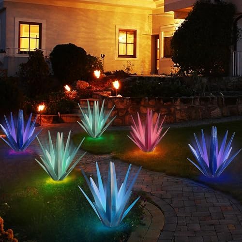 KODIBO Large Metal Agave Plant Outdoor Decor with Solar Light, Dark Blue - Image 6