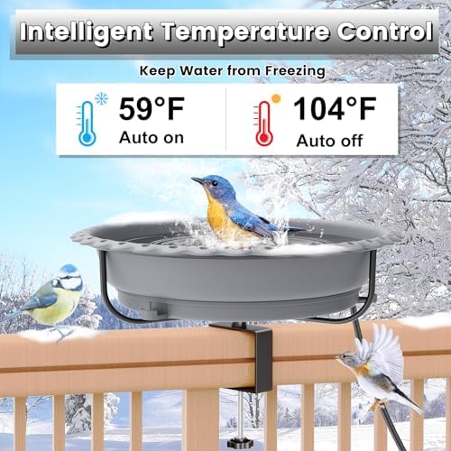 Heated Bird Bath for Outdoors,Deck Railing Heated BirdBaths,Grey - Image 4